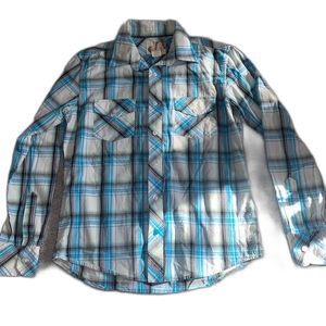Mens Op Blue Plaid Button Up Shirt Medium